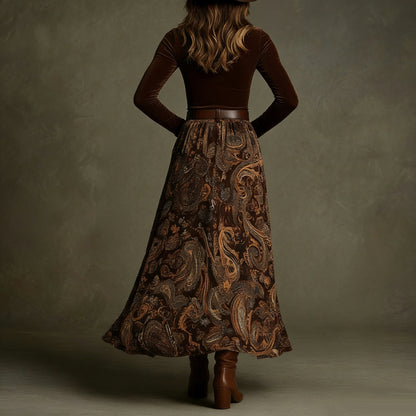 Boho Floral Maxi Skirt Two Piece Set with Belt