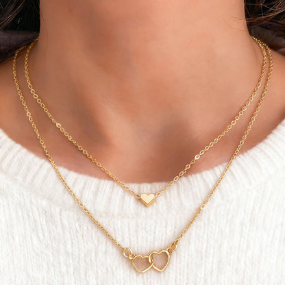 Double Heart Layered Necklace Valentine Jewelry Set