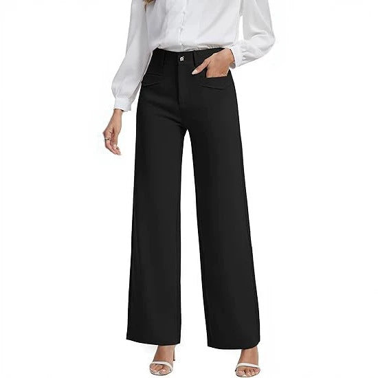 Women's High Waist Wide Leg Dress Pants Stretch Pockets