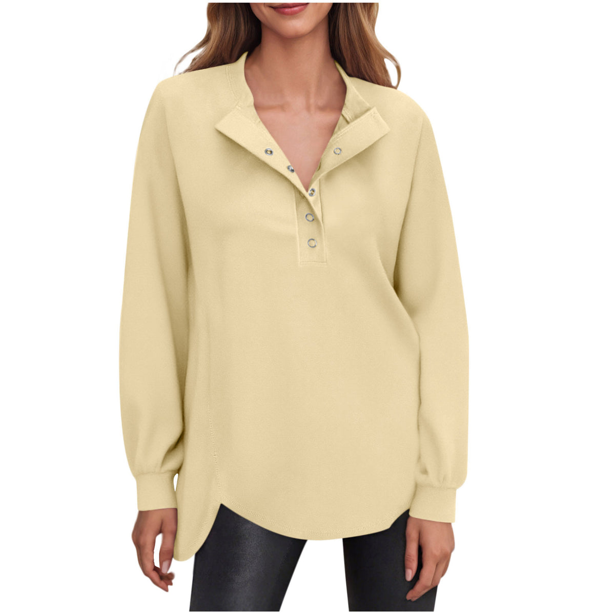 Women's Oversized Button Sweatshirt Long Sleeve Pullover