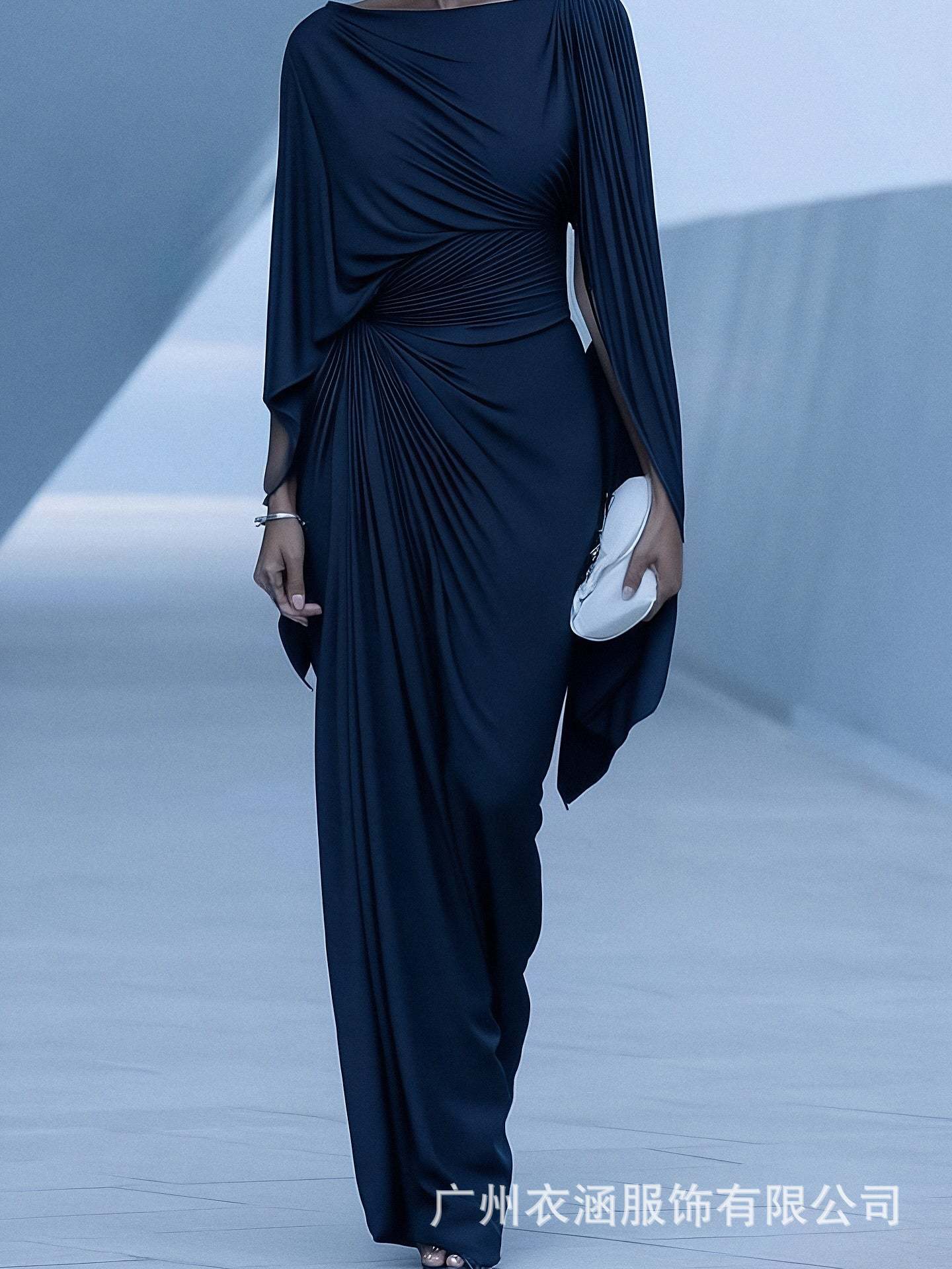 Women's Boat Neck Ruched Batwing Sleeve Maxi Dress