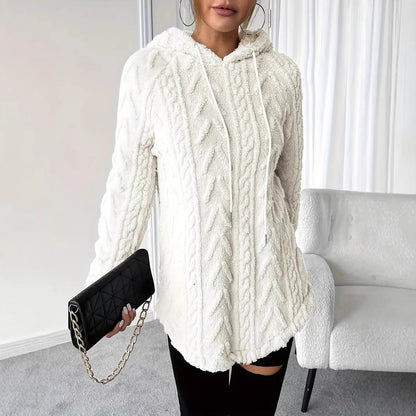 Women's Textured Sherpa Hoodie Drawstring Pullover