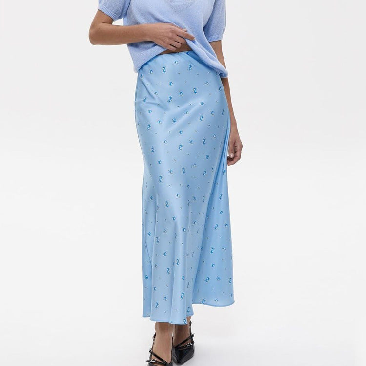 Women's Floral Satin Bodycon Midi Skirt