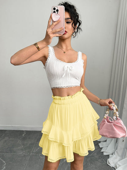 Women’s High Waist Tiered Ruffle Mini Skirt