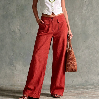 Women Cotton Linen High Waisted Wide Leg Casual Pants