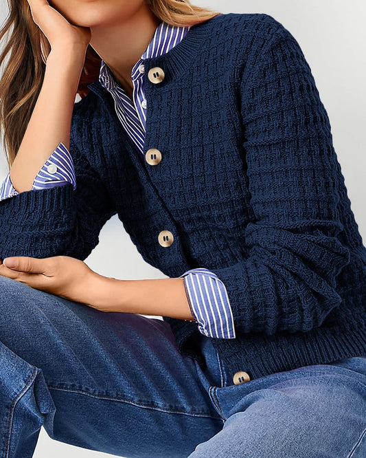 Classic Knit Button Cardigan Sweater with Textured Pattern