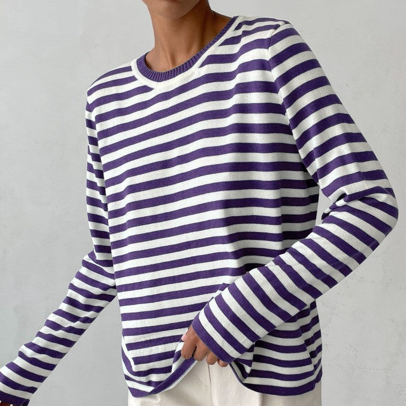 Women's Classic Striped Crewneck Pullover Sweater