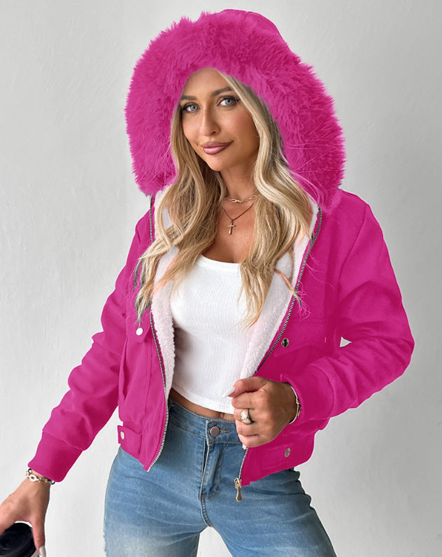 Women's Faux Fur Hooded Sherpa Lined Winter Jacket