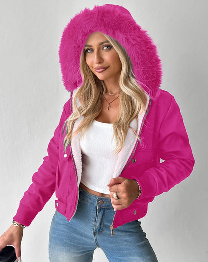 Women's Faux Fur Hooded Sherpa Lined Winter Jacket