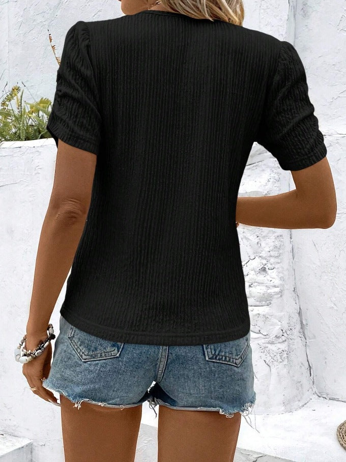 Trendy Ruched Crew Neck Short Sleeve Street Top