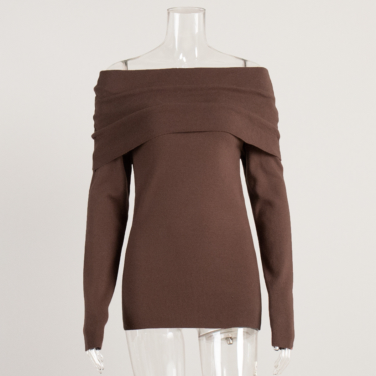 Women's Off Shoulder Draped Knit Fitted Long Sleeve Sweater
