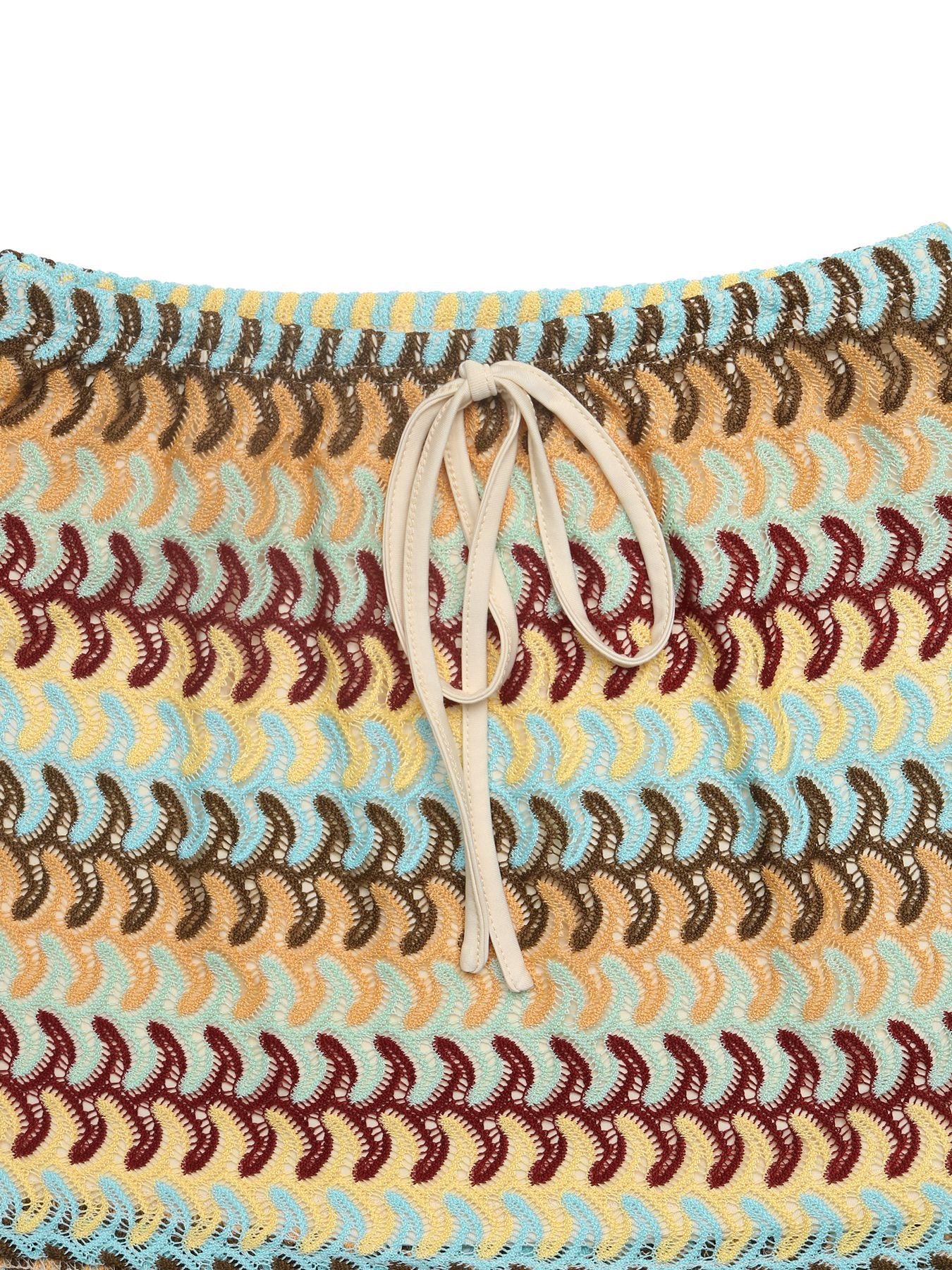 Boho Crochet Knit Mini Skirt Drawstring Bodycon Cover Up