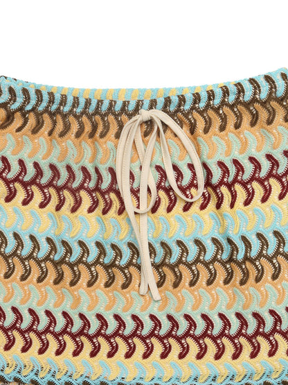 Boho Crochet Knit Mini Skirt Drawstring Bodycon Cover Up