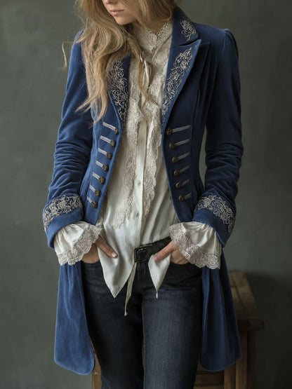 Women's Embroidered Velvet Blazer Vintage Jacket
