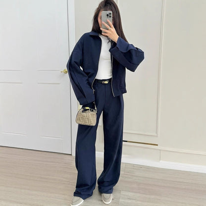 Women's Zip Jacket & Wide Leg Pants Matching Set