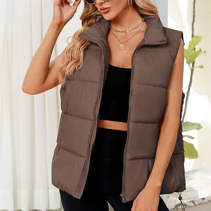 Women's Quilted Puffer Vest Stand Collar Sleeveless Jacket