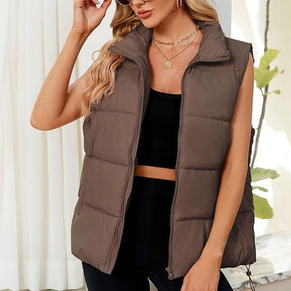 Women's Quilted Puffer Vest Stand Collar Sleeveless Jacket