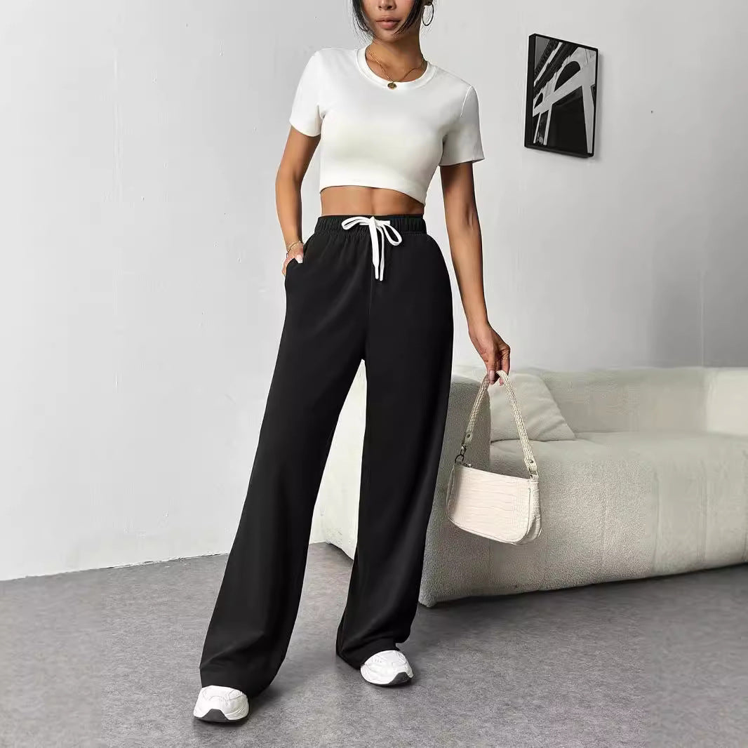 High Waist Wide Leg Pants Drawstring Casual Lounge Pants