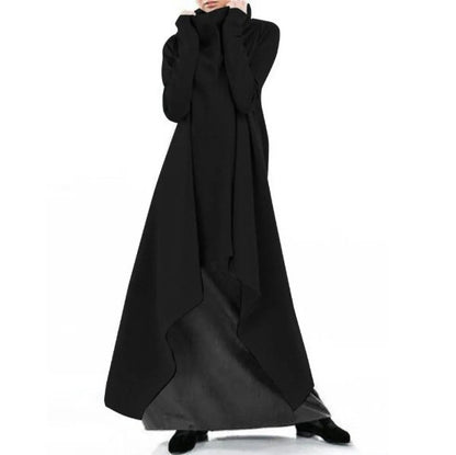 Women's Oversized Turtleneck Maxi Dress Asymmetric Hem