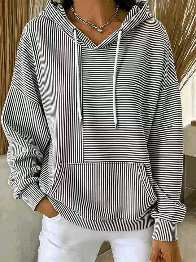 Women's Oversized Striped Patchwork Hoodie Pullover