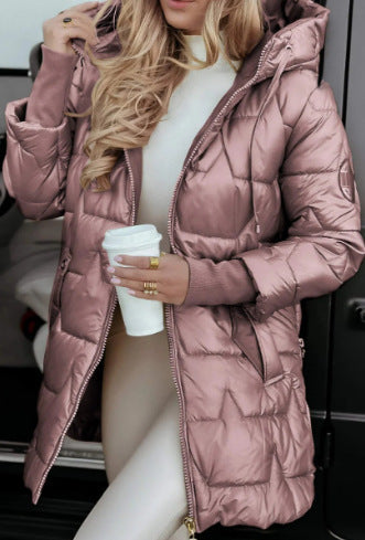 Women's Hooded Quilted Puffer Coat with Faux Fur Trim