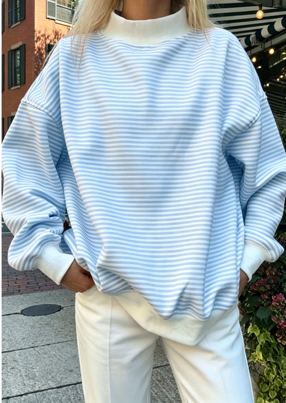 Women’s Oversized Contrast Stripe Mock Neck Sweatshirt