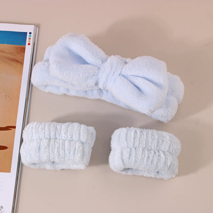 Soft Bow Headband and Wristband Set for Women Spa Use
