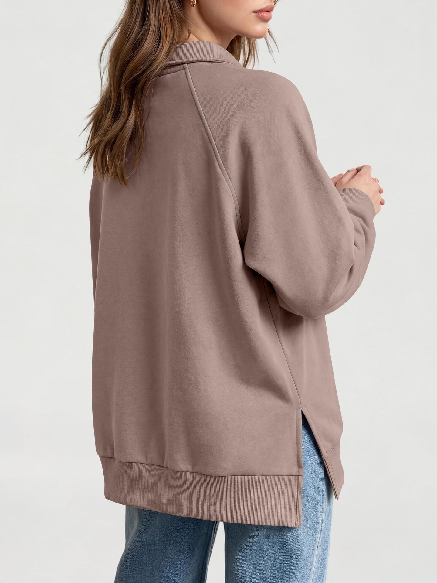 Women's Oversized Collared Button Pullover Sweatshirt