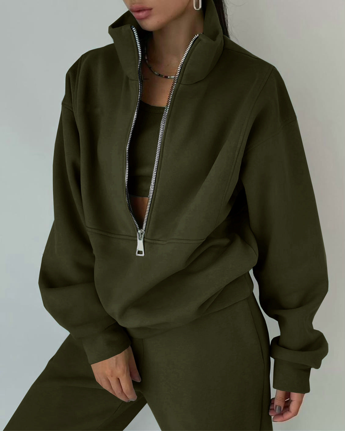 Women's Oversized Fleece Quarter Zip Sweatsuit Set