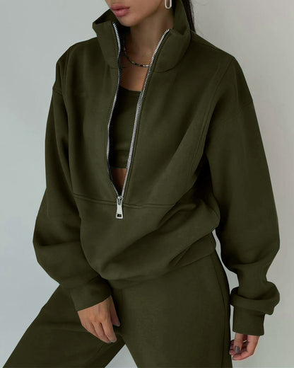 Women's Oversized Fleece Quarter Zip Sweatsuit Set