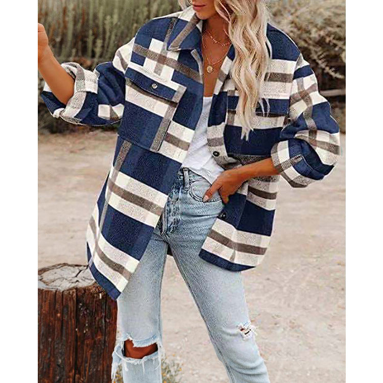 Women's Oversized Plaid Wool Blend Shacket Jacket