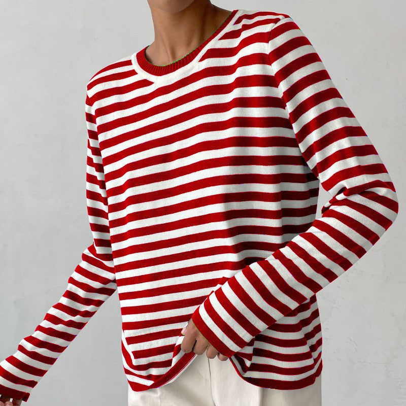 Women's Classic Striped Crewneck Pullover Sweater