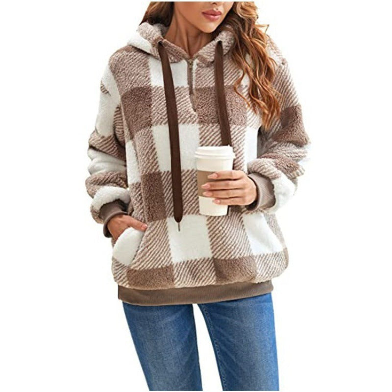 Women's Buffalo Plaid Sherpa Hoodie Fleece Pullover