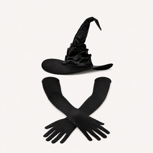 Adult Halloween Witch Hat Long Gloves Costume Set