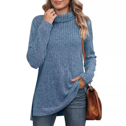 Women's Oversized Cowl Neck Long Sleeve Side Slit Tunic Top
