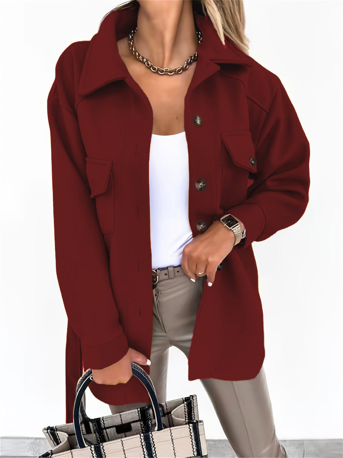 Women's Belted Wool Blend Shacket Jacket
