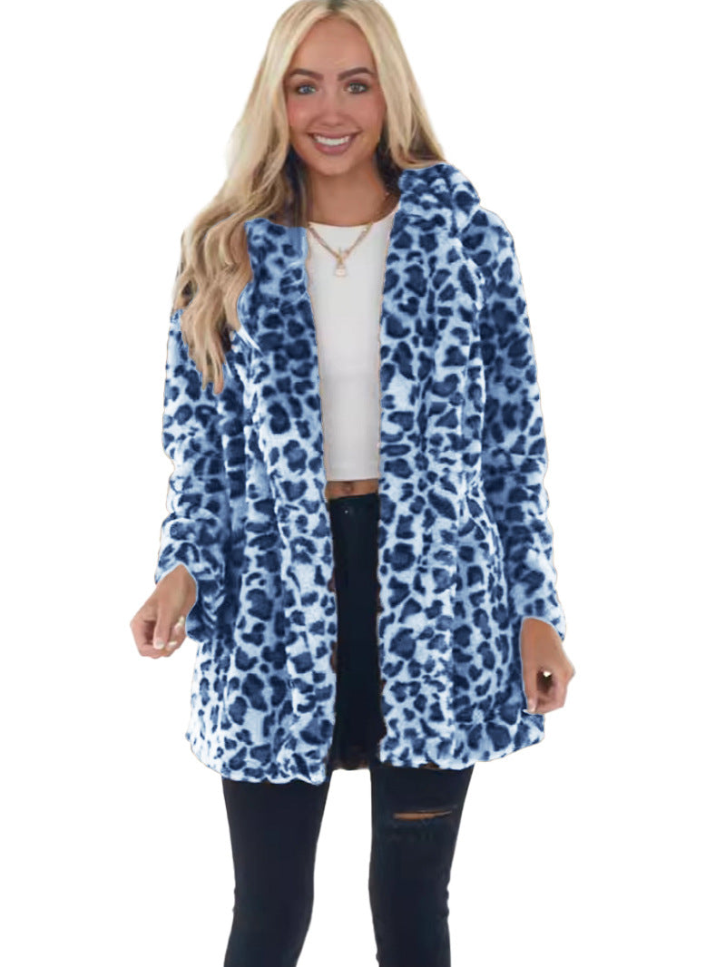 Women's Leopard Faux Fur Coat Open Front Oversized