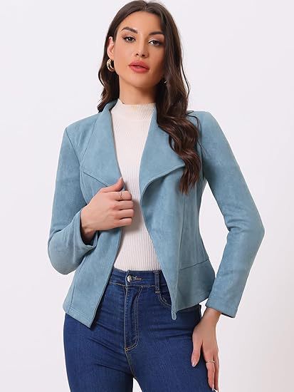 Women's Faux Suede Open Front Cropped Blazer Jacket