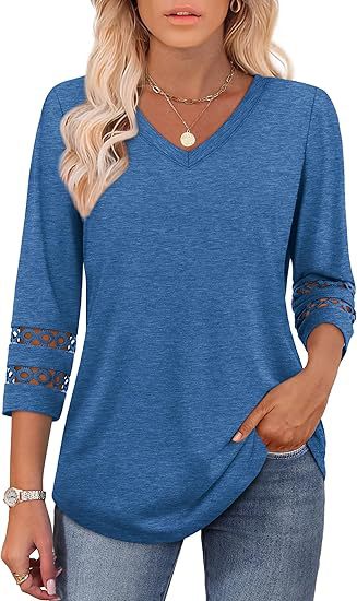 White V-Neck Lace Sleeve Casual Knit Top for Women