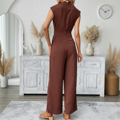 Cowl Neck Sleeveless Wide Leg Jumpsuit Workwear Chic
