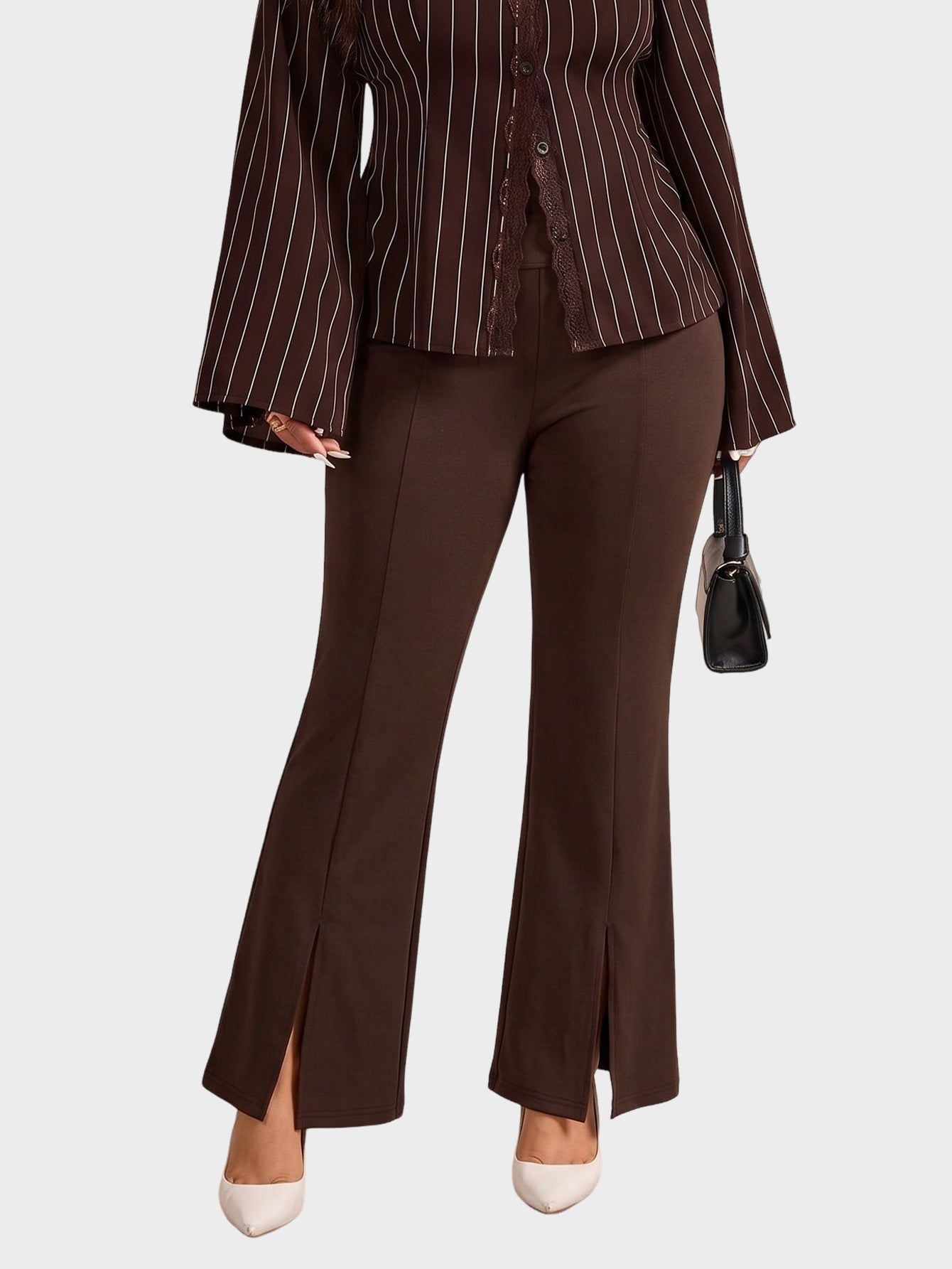 Plus Size High Waist Split Hem Flare Pants