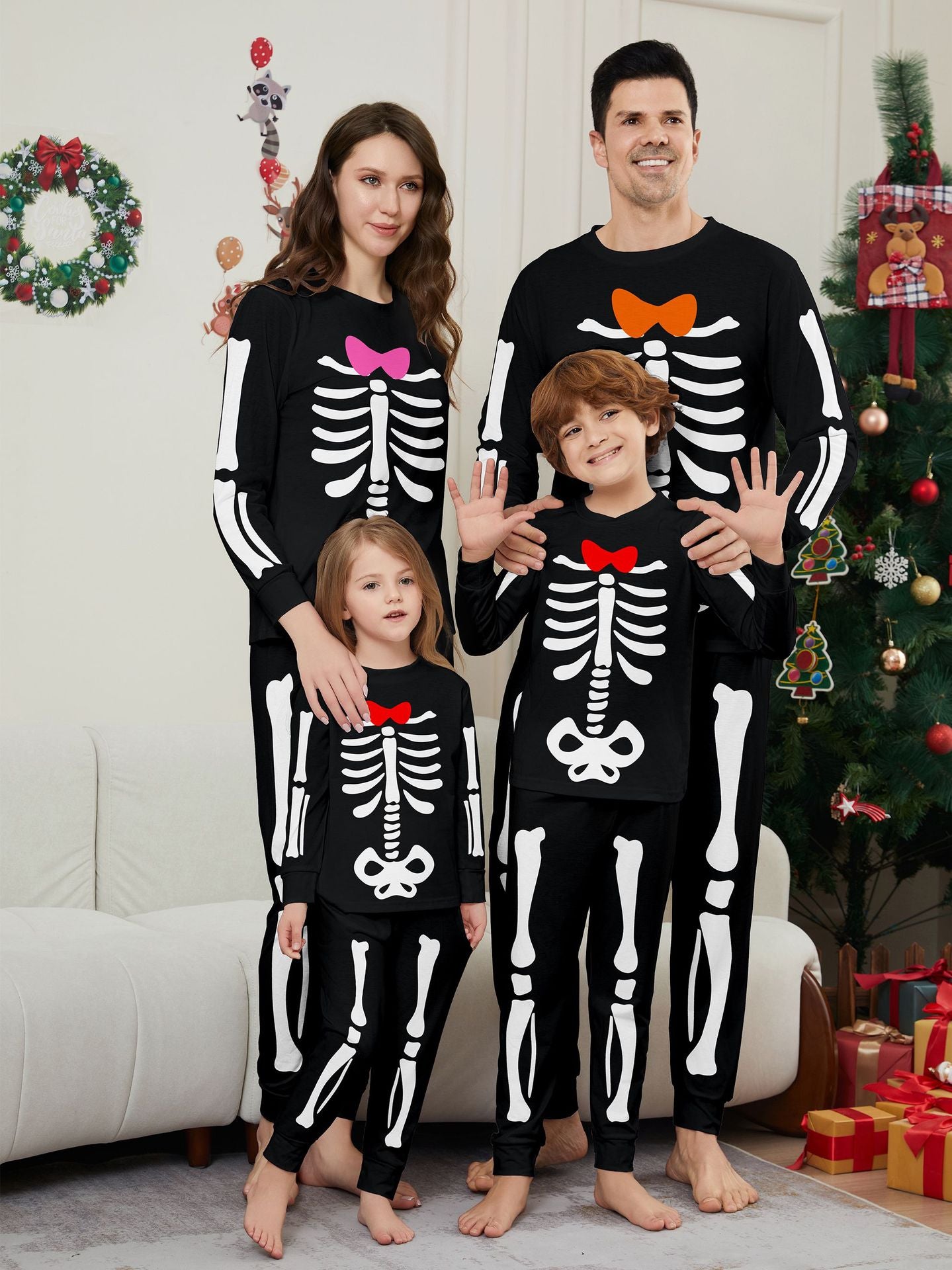 Skull Bow Halloween Parent-Child Dress Printed Pajamas