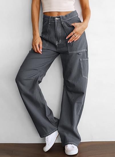 Women's High Waist Loose Cargo Pants with Pockets Streetwear