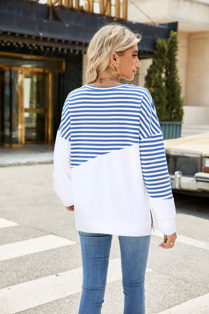 Women's Colorblock Striped Crewneck Sweatshirt Oversized