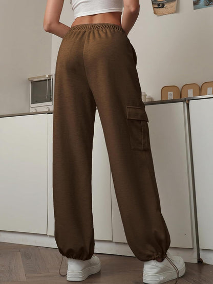 High Waist Drawstring Cargo Jogger Pants