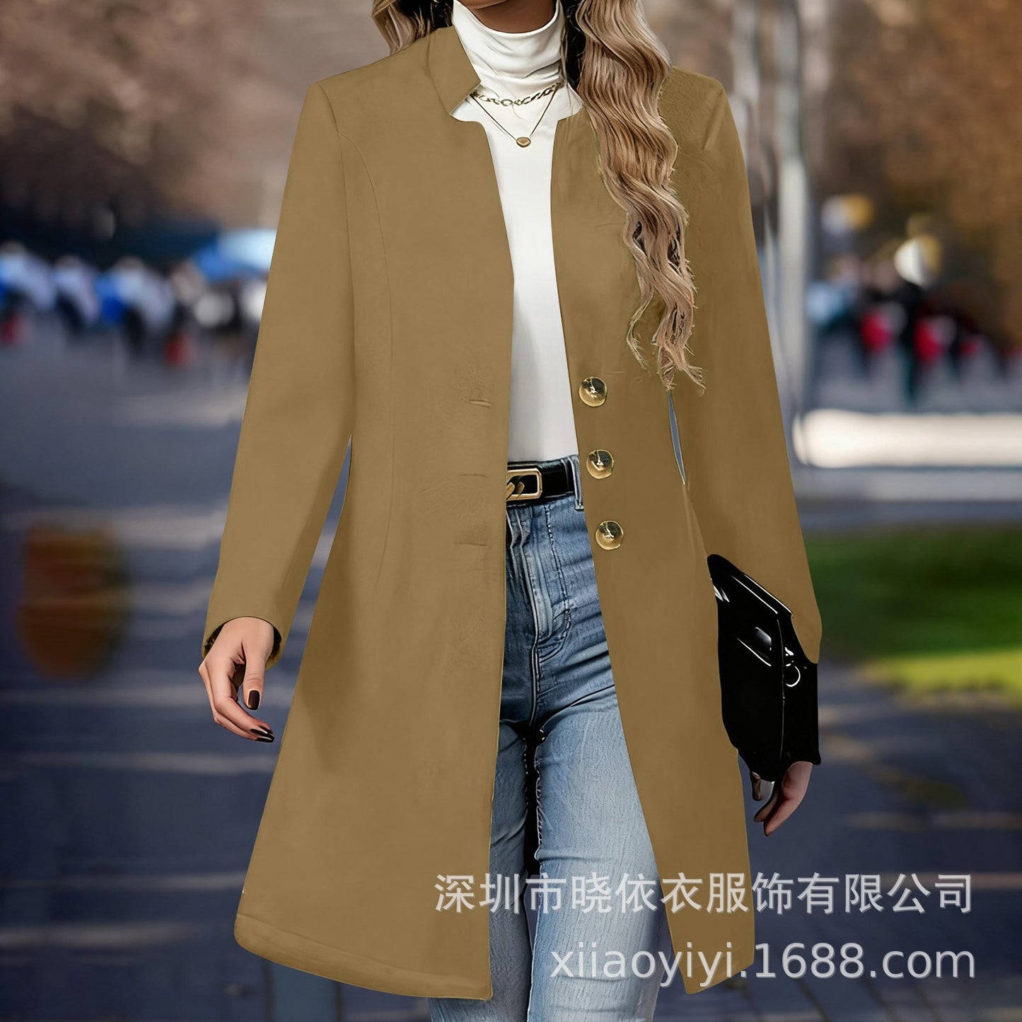 Women's Single Breasted Long Wool Blend Coat