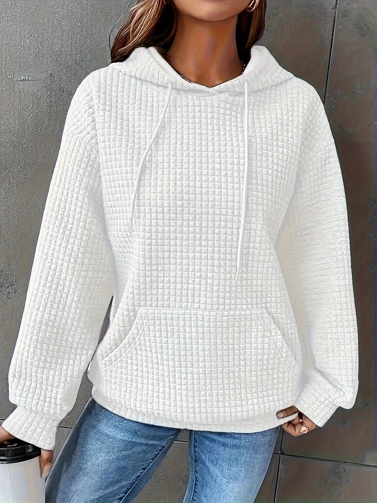 Women's Waffle Oversized Hoodie Casual Long Sleeve Pullover