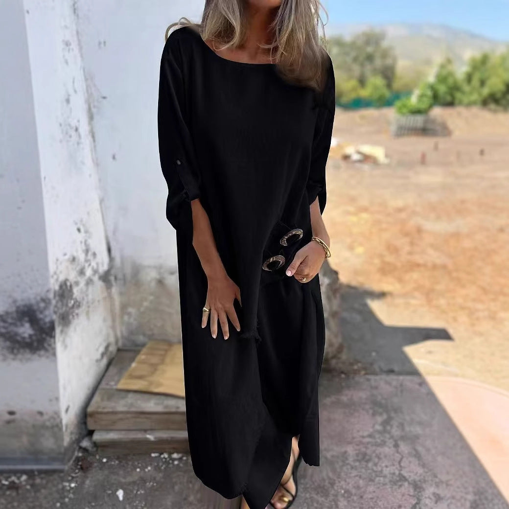 Boho Oversized Linen Look Two Piece Pant Set Frayed
