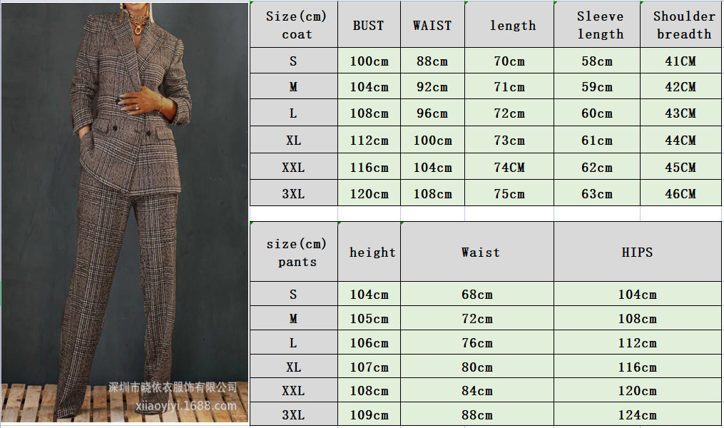 Women's Plaid Blazer & Pants Matching Cotton Linen Set