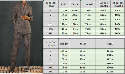 Women's Plaid Blazer & Pants Matching Cotton Linen Set